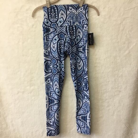 ONZIE Blue Pattern High Waist Basic Midi Leggings - Picture 10 of 11